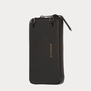 Vegan Leather Expanded Zip Pouch in Black/Pewter